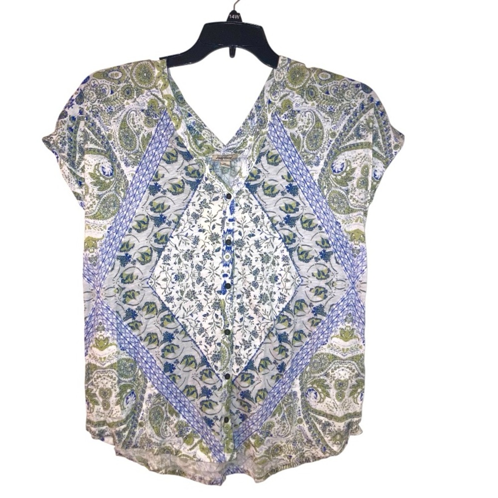 Lucky Brand V Neck Button Front Short Sleeve Medium NWT